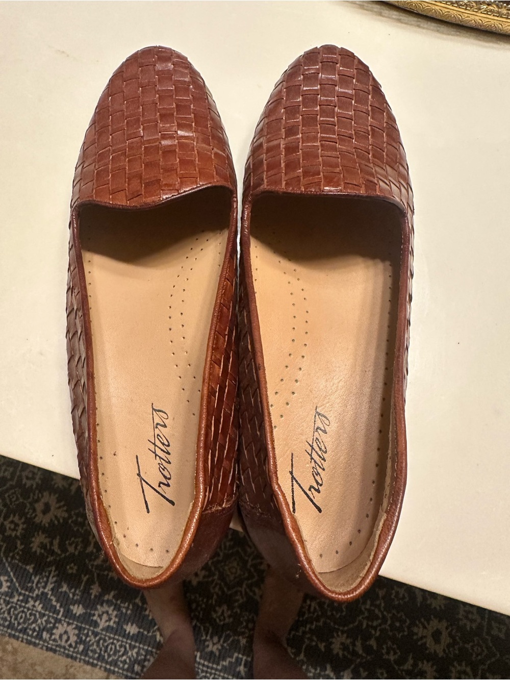 Trotters Woven Leather Flats in Cognac Brown